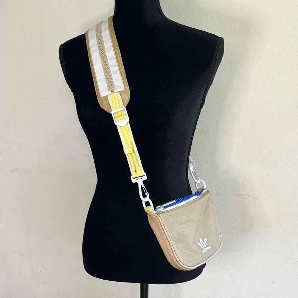 Adidas Beige and White Crossbody Bag with Blue Accent